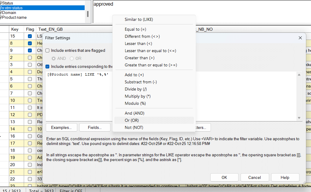 User interface option of Olifant TMX Editor